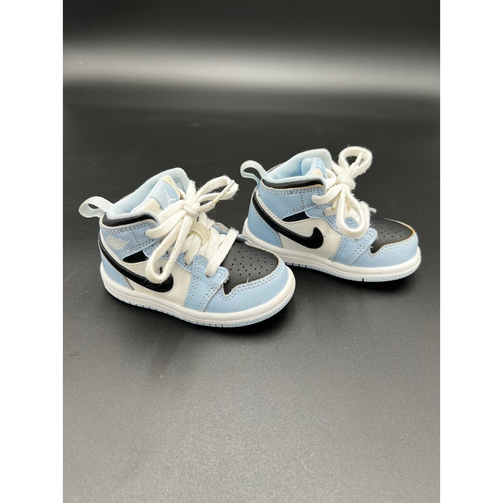 Jordan 1 Mid University Blue Black White Toddler Sneakers Size 5C BQ6472-102